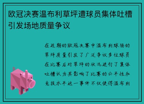 欧冠决赛温布利草坪遭球员集体吐槽引发场地质量争议